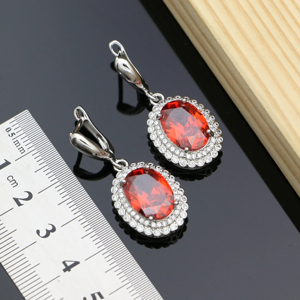 Drop Earrings With Red Cubic Zirconia Stone 925 Silver Jewelry Earrings For Bridal Wedding Jewelry For Women Dropshipping