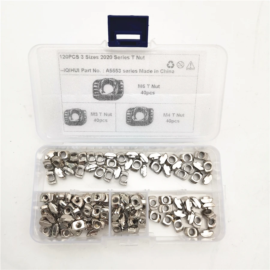 

120pcs/box T Nuts M3 M4 M5 T Slot Nut Hammer Head Fasteners Kit for Aluminum Profile