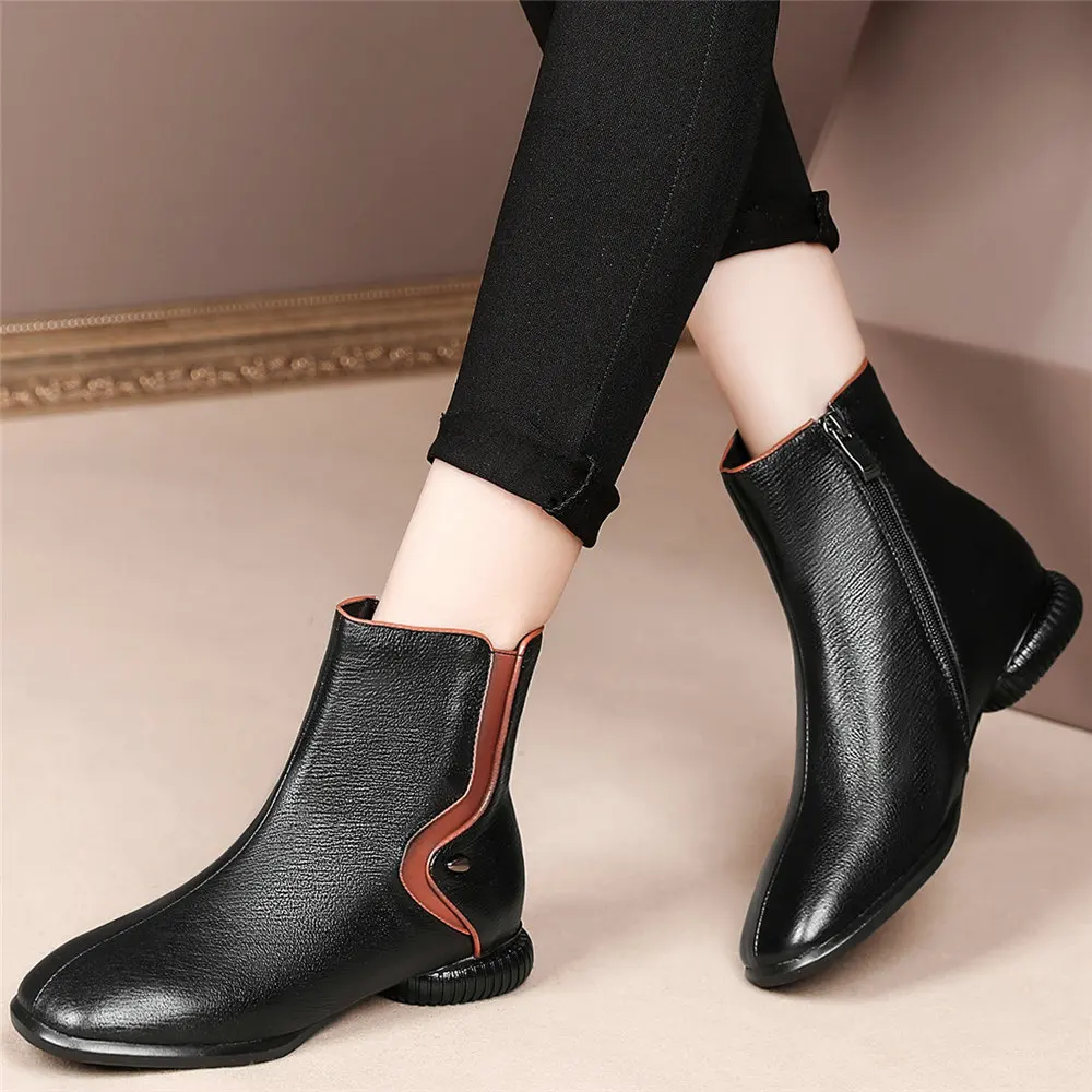 2021 Women Genuine Leather Cuban Low Heels Ankle Boots Female High Top Round Toe Pumps Goth Platform Oxfords Shoes Casual Shoes