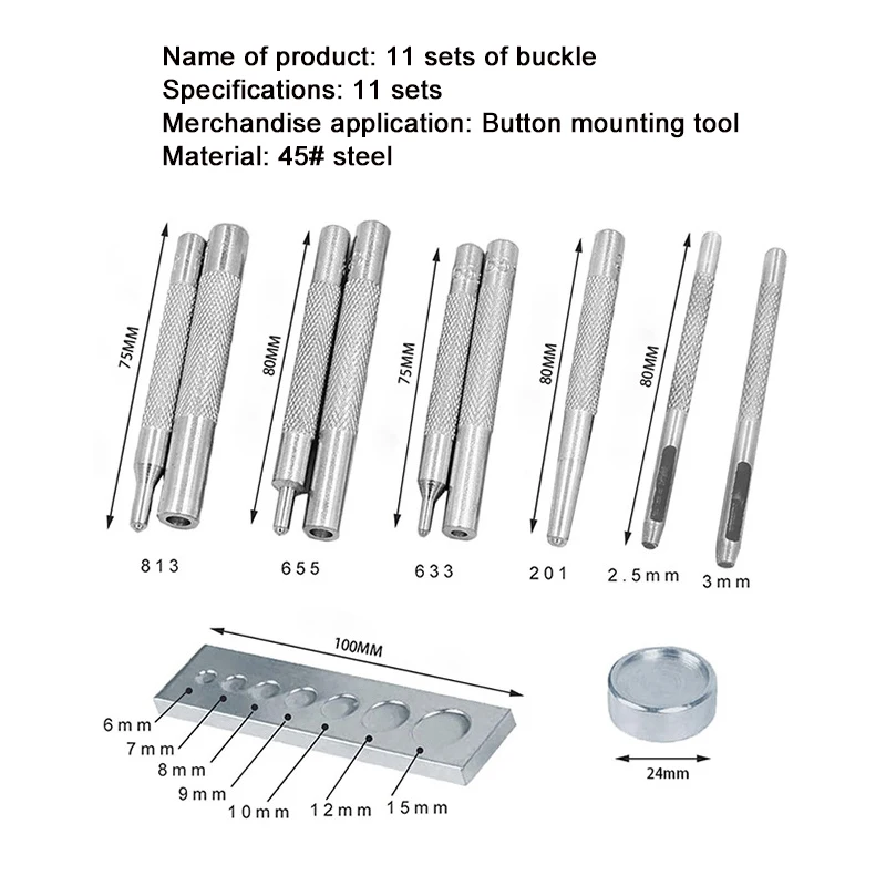 11pcs/Set Four-Button Tools Rivet Base Button Four-Button Base Hole Punch Leather Diy Manufacturing Set