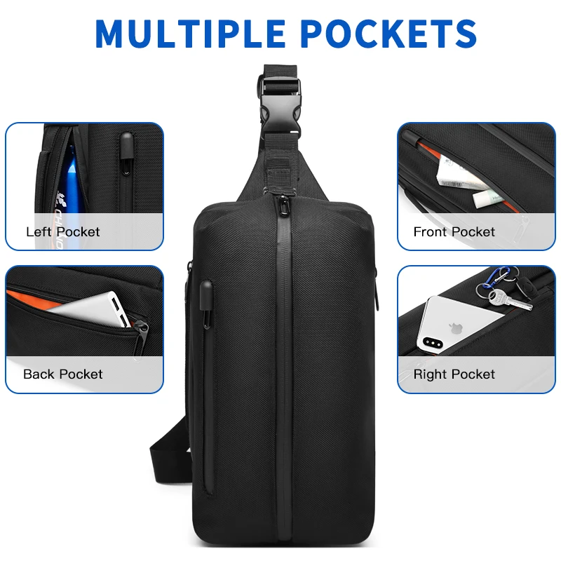 Imagem -03 - Ozuko-bolsa Crossbody Impermeável para Homens Carregamento Usb Bolsa do Sling Bloco do Peito para o Adolescente Esportes ao ar Livre Bolsas Masculinos do Mensageiro