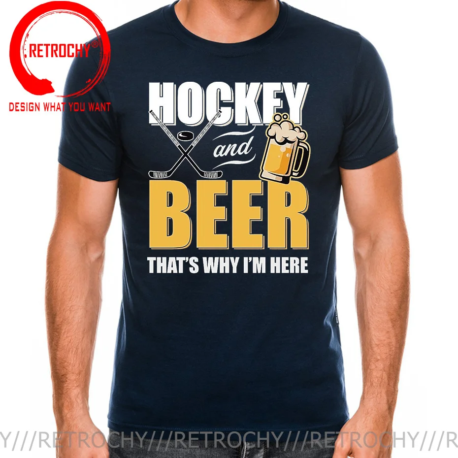 2022 Vintage Summer Style Hockey And Beer That\'s Why I\'m Here Men T-shirt Funny Canada Hockey Player Best Gift T shirts for male