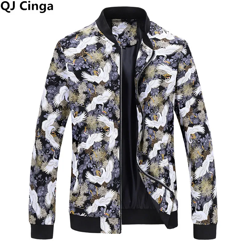 

Baseball Collar Printed Jacket, Men's Long Sleeve Zipper Control Switch Coat, Spring/Autumn New Jaqueta Men Large Size Tops 6xl