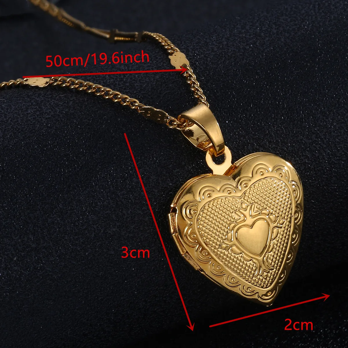 Trendy Gold Color Heart Locket Pendant Necklace with Engraved Cute Heart Chain Jewelry
