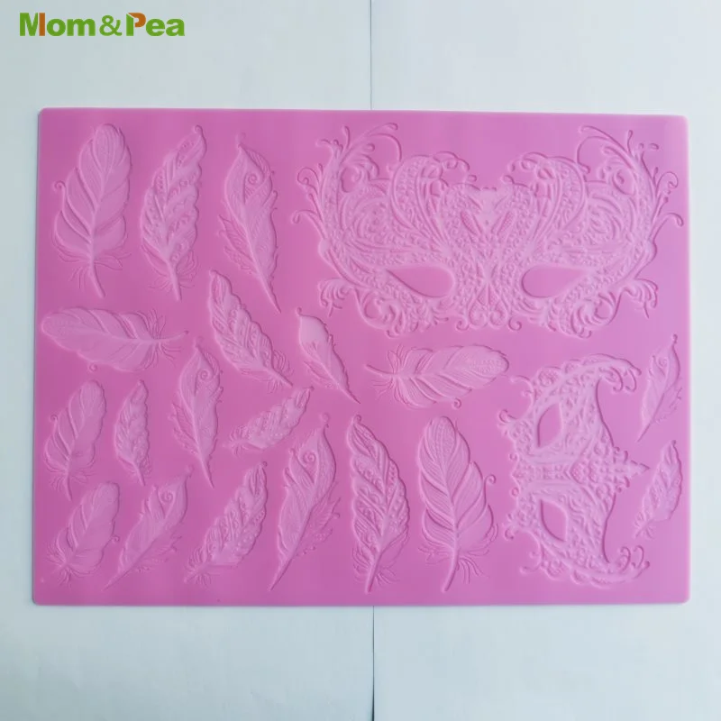 

Mom&Pea YS8083 Feather & Mask Lace Pad Cake Decoration Fondant Cake 3D Mold Food Grade Silicone Mould