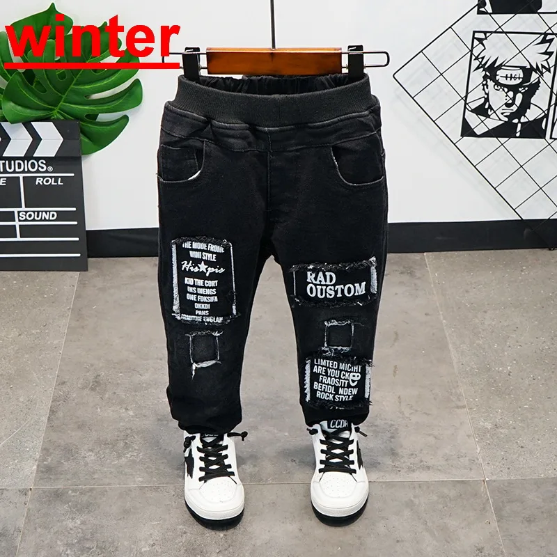 

Brand Kids Boys Jeans Pants Winter and Autumn Soft Children Baby Elastic Waist Letter Cotton Denim Jeans for Boys Pants 2-6year