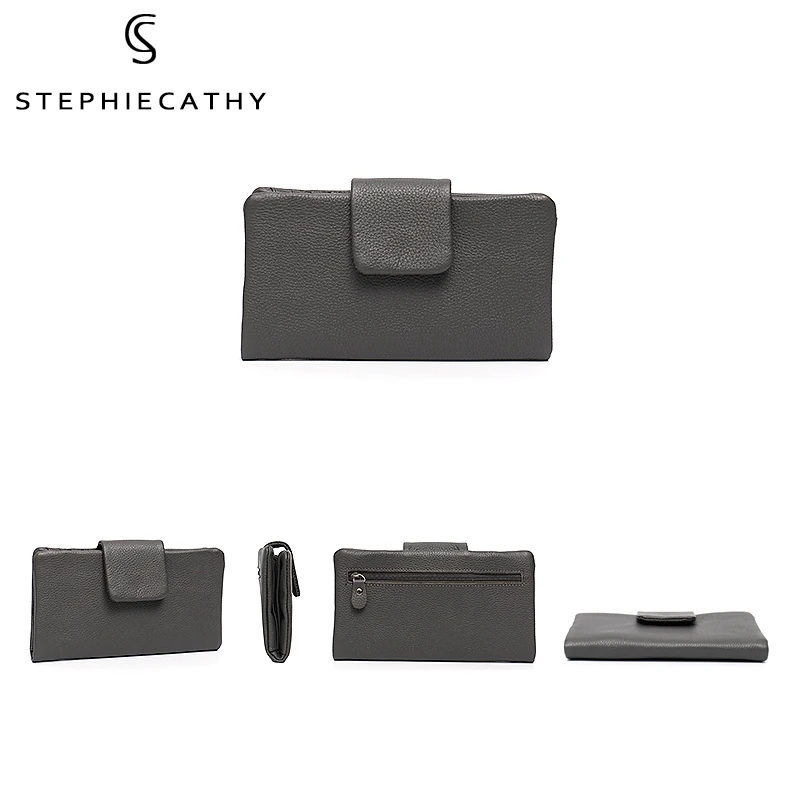SC Fashion Real Leather Large Purse For Women Daily Functional Flap Long Wallet Card Coin Purses Female Cowhide Clutch Handbags