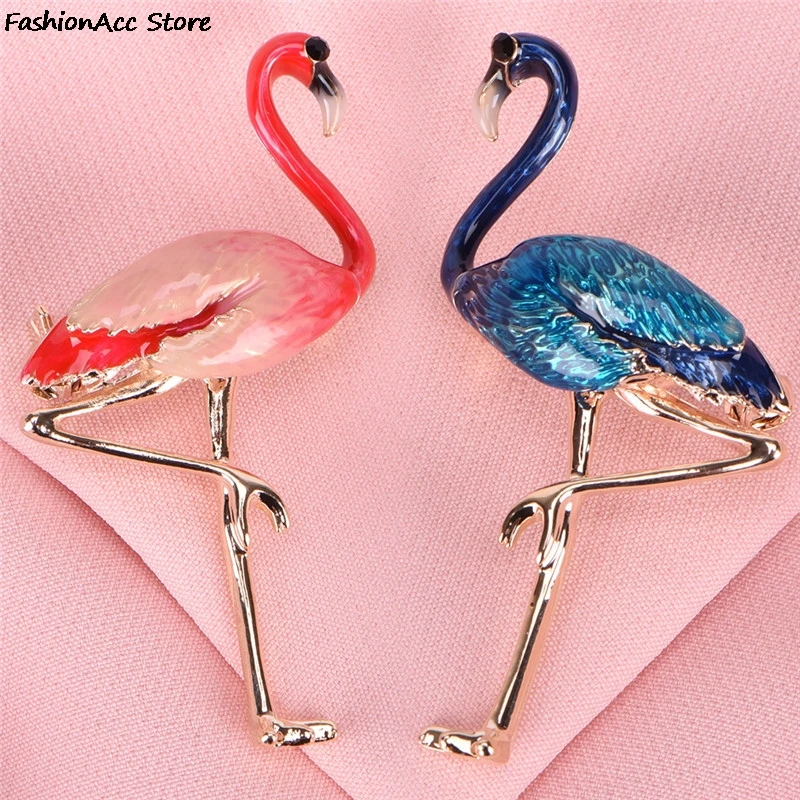 1PC Flamingo Bird Brooches Women Men's Metal Animal Brooch Pins Banquet Broche Gift Scarf Buckle Red Blue