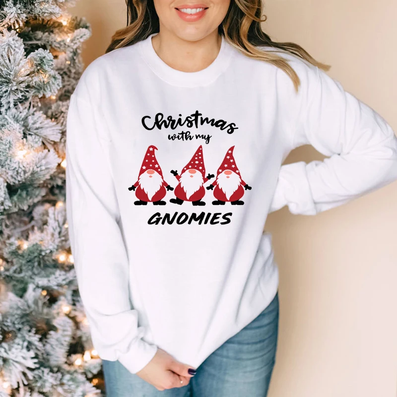 

Women Long Sleeve Graphic Holidays Pullovers Colored Christmas With My Gnomies Sweatshirt Funny Sweatshirts Winter