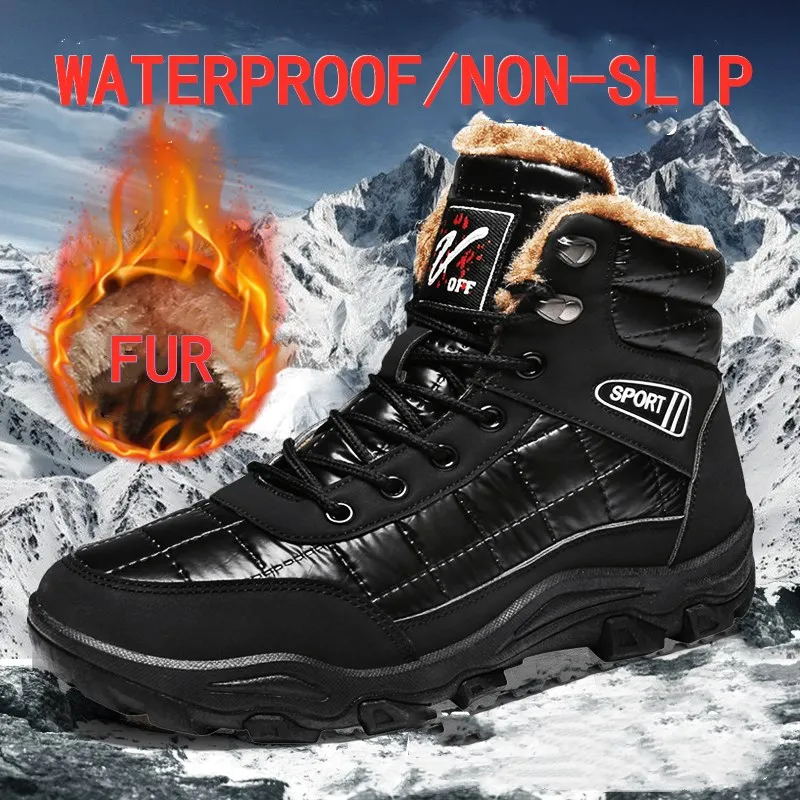 

High-top Men's Winter Snow Boots Keep-warm Fur Ankle Boots for Men Male Anti-slippery Black Platform Boots Waterproof Shoes