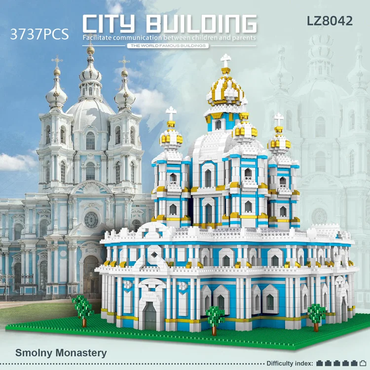 

World Famous History Architecure Micro Diamond Block Smolny Cathedral Nanobricks Toy Russia Saint Petersburg Building Bricks