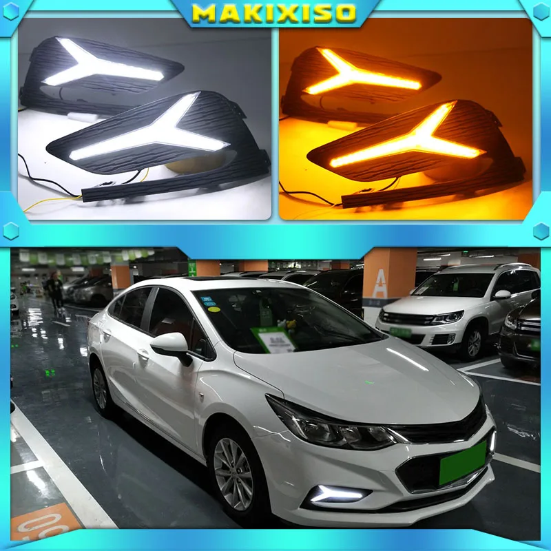 

2Pcs DRL For Chevrolet Cruze 2016 2017 2018 Daytime Running Lights fog lamp cover headlight 12V Daylight signal for Chevy