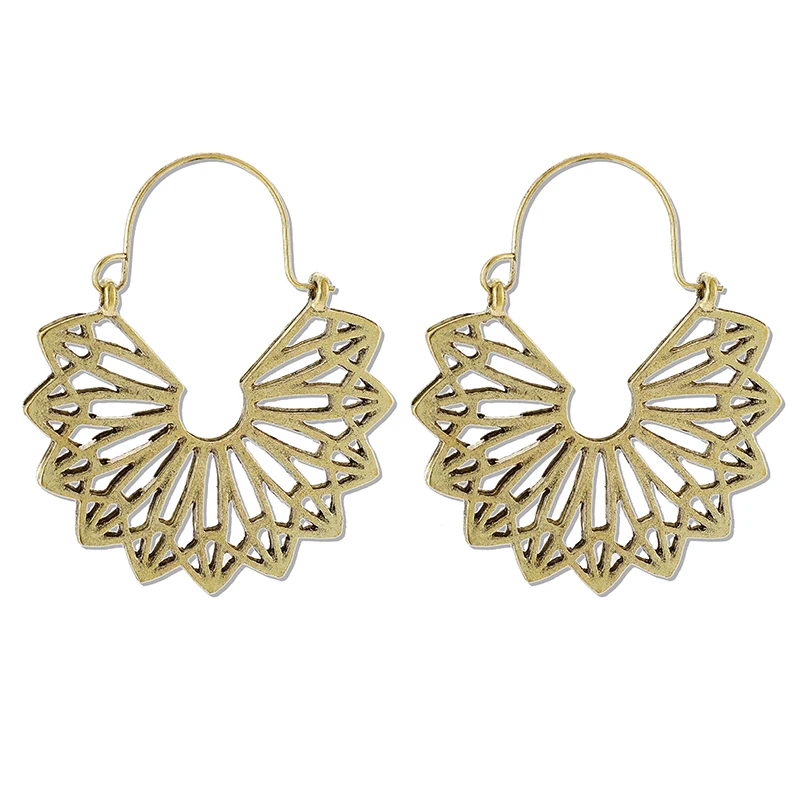 Tocona 20 Style Vintage Gold Color Drop Earrings for Women Retro Spiral Carve Flowers Hollow Bohemian Geometry Jewelry 9025