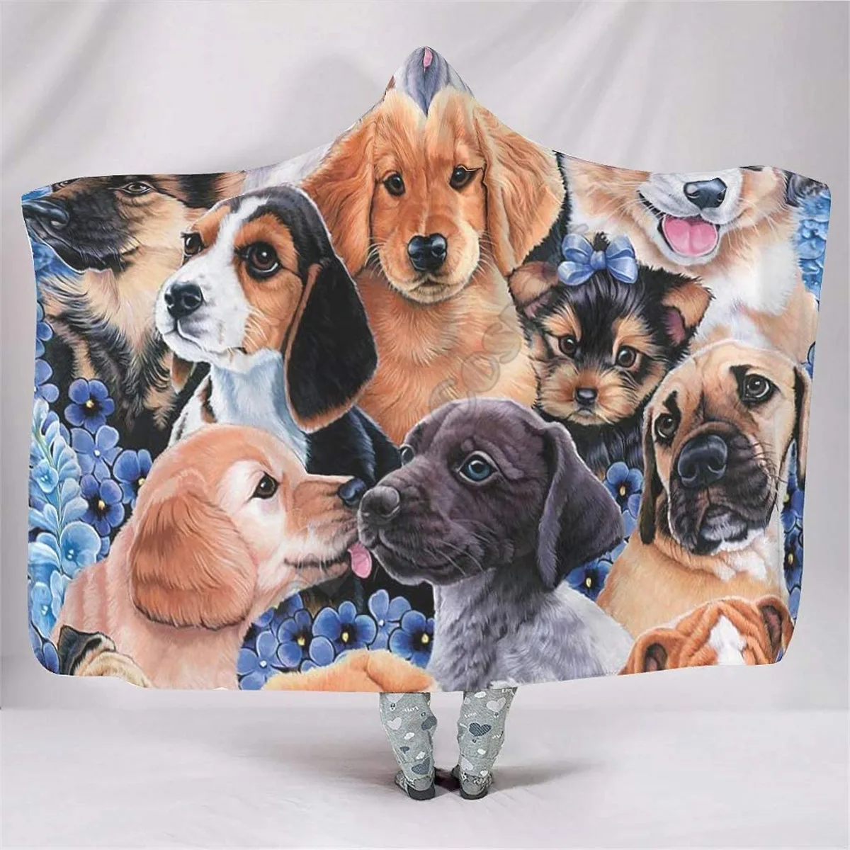 

Pet Dogs Cozy Funny 3d printed Hooded Blanket Adult colorful child Sherpa Fleece Wearable Blanket Microfiber Bedding style-2