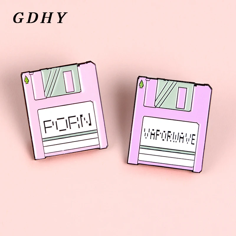 GDHY PORN Vaporwave! Memory Storage Card Enamel Pin Pink Purple Brooches Lapel pins Badges for women Female jewelry Insigne