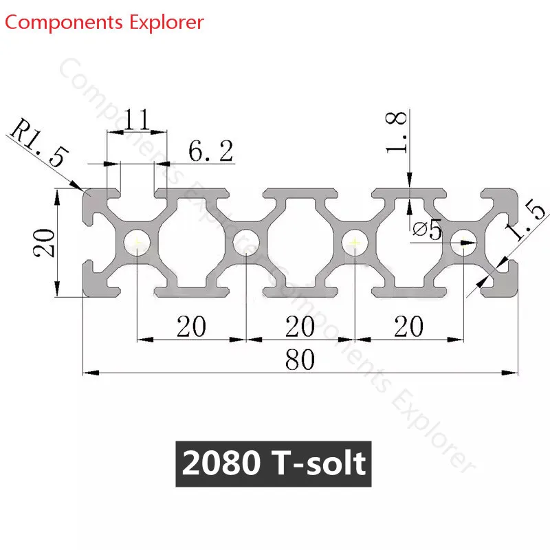 Arbitrary Cutting 1000mm 2080T-solt Al 2080V-solt European Standard Aluminum Extrusion Profiles For 3D Printer Parts CNC DIY