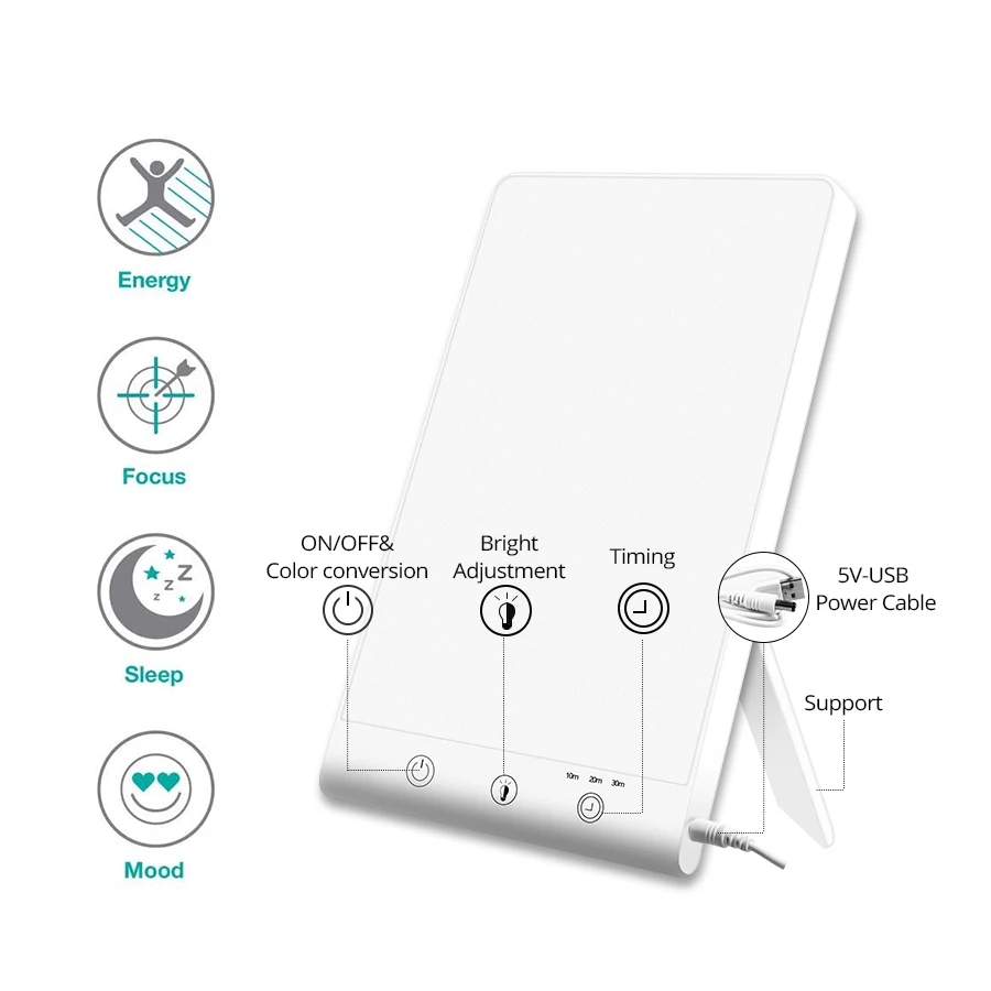 12000 Lux LED SAD Therapy Mood Light 3200K 5500K Daylight Timming 3 Modes 5V Simulating Natural Cure Seasonal Affective Disorder