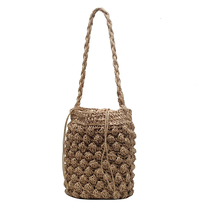 Yogodlns Sommer Stroh Umhängetasche Frauen Große Kapazität Rattan Eimer Tasche Handarbeit Gewebt Strand Tasche Mode Urlaub Handtasche Tote – Detail 35