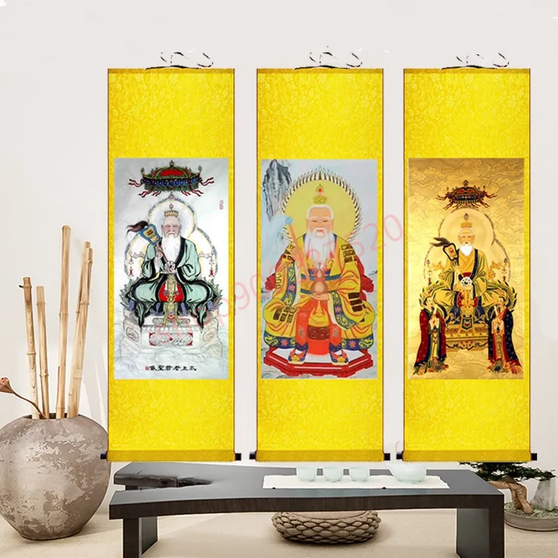 (customized)  Lord Lao Zi portrait, Daoism, Sanqing morality Tianzun God, a scroll painting of silk decoration