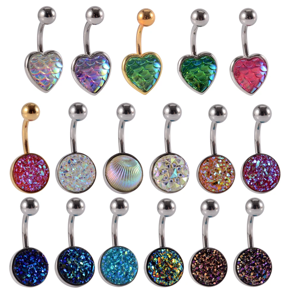 CHUANCI 1 PC Stianless Colorful Fish Scale Belly Button Ring Navel Nail Stud Nombril Nightclub Sexy Body Jewelry