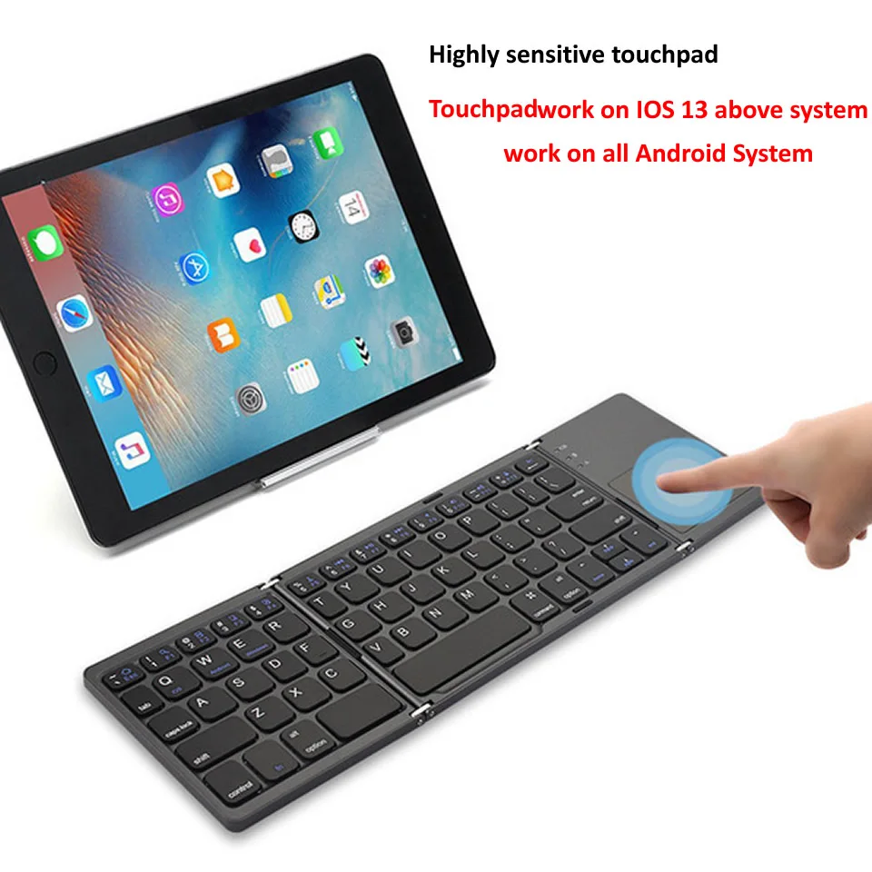 OUTMIX New Portable Mini Three Folding Bluetooth Keyboard Wireless Foldable Touchpad Keypad for IOS Android Windows ipad Tablet