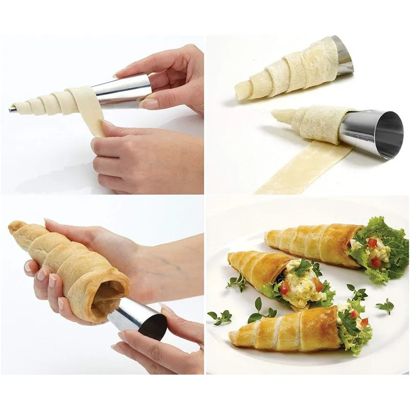 6/12/24pcs Baking Cones Stainless Steel Spiral Croissant Tubes Horn bread Pastry making Cake Mold Cookie Dessert Baking Tool