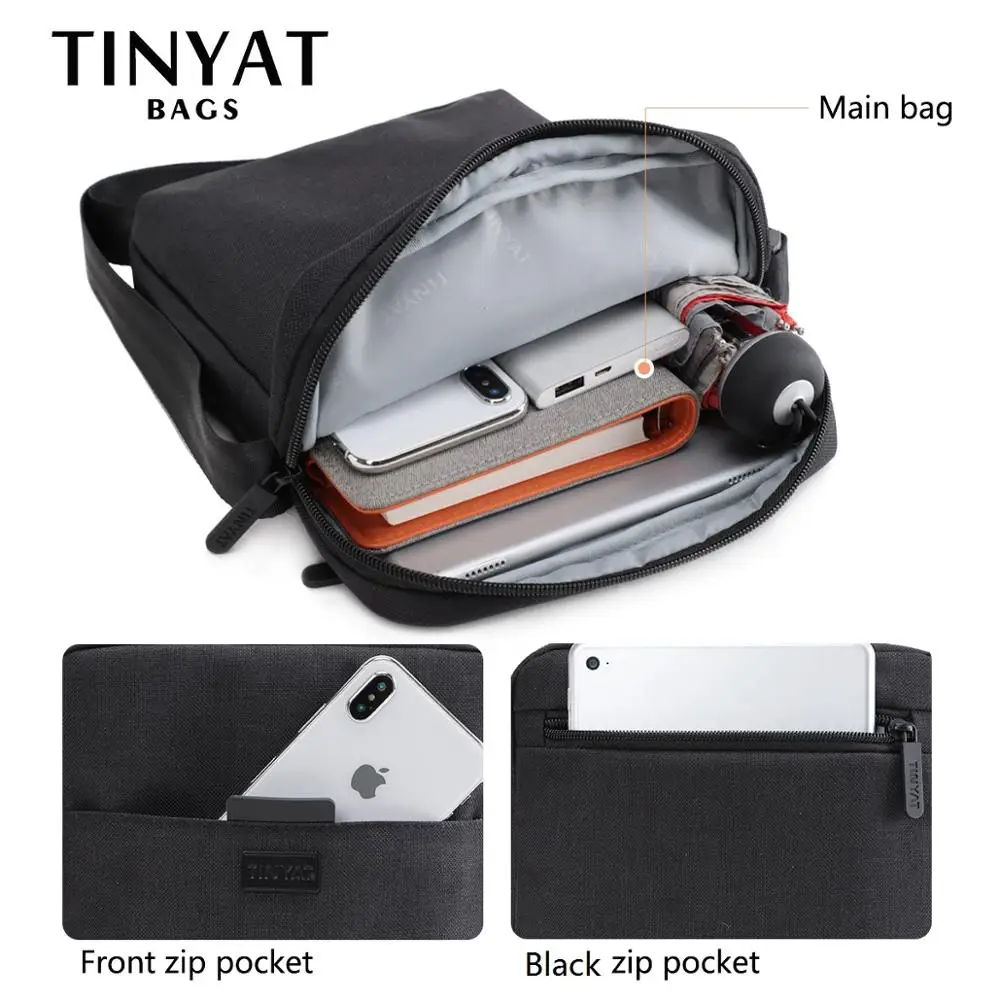 TINYAT — Sac à bandoulière en toile étanche pour homme, sacoche légère, pour ipad 7,9 pouces, style décontracté, pour le travail, business, poids de