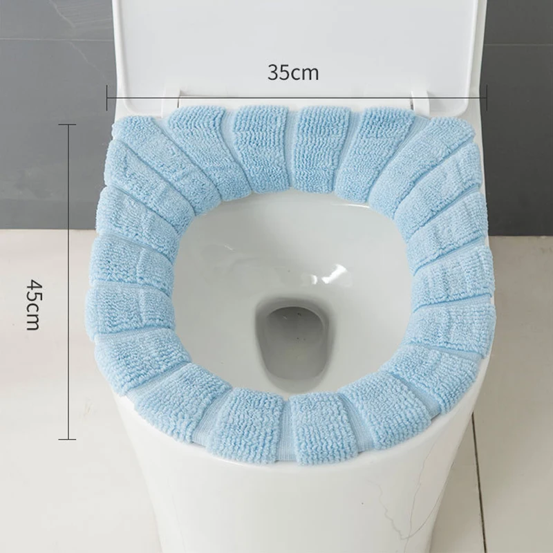 Knitted soft toilet seat cushion with handle thickened bathroom toilet cushion washable toilet toilet accessories