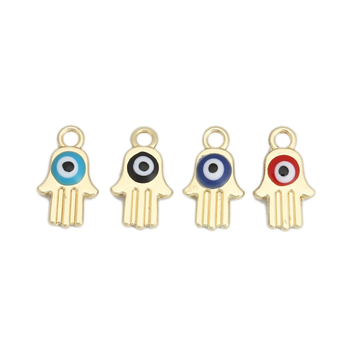 Evil Eye Series Zinc Based Alloy Pendant Charms Hamsa Symbol Hand Gold Color Red Evil Eye Enamel 14mm x 8mm, 10 PCs