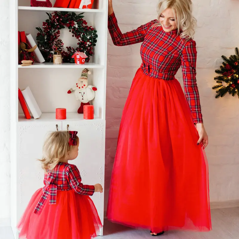 Plaid red skirt for mother and daughter baby girl Christmas dress for mother and daughter