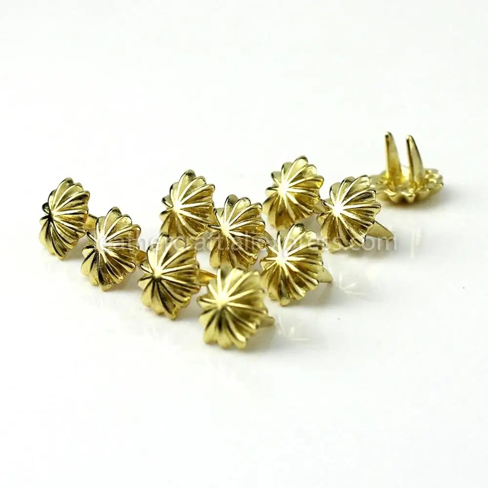 10Pcs Hoge Kwaliteit Massief Messing Chrysant Prong Conchos Nietjes Voor Lederen Armband Riem Decor Bag Strap Snap Haak 11mm/13Mm