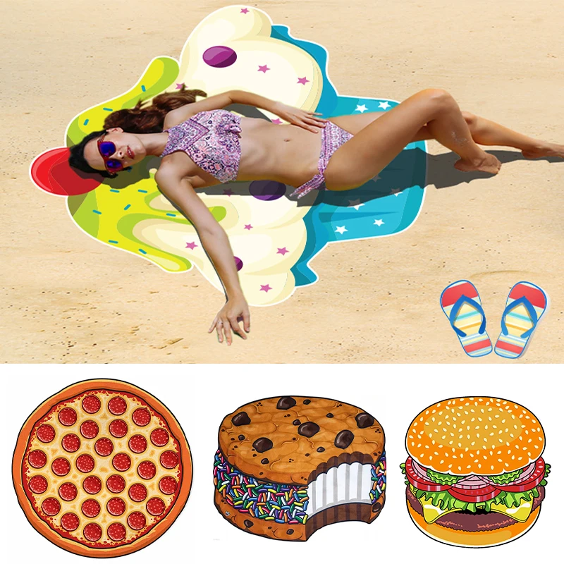 Customizable Large Donut Burger Microfiber Beach Towel For Outdoor Travel Quick-Drying Shawl Sport Absorbent Towel Beach Blanket