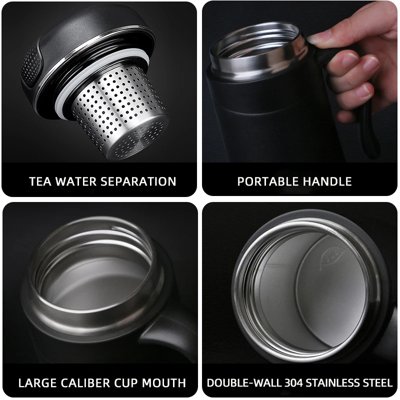 Pinkah Thermos 380ml With Tea Infuser Coffee Filter Stainless Steel Vacuum Insulated Coffee Mug Home Office Tea Cup With Handle