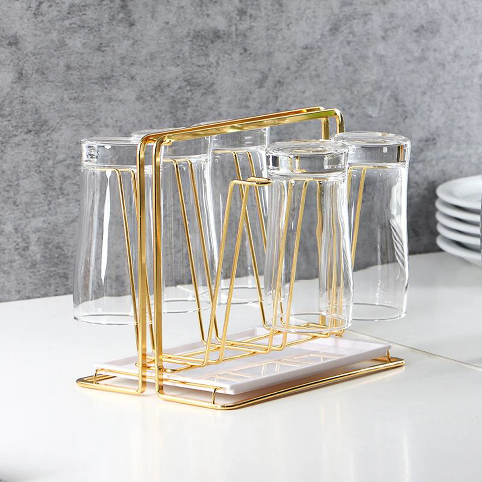 Minimalist Golden Cup Drying Rack Stand Iron 6 Cups Drainer Holder Mugs Tree Coffee Cup Napkin Holders Bottle Drying Rack