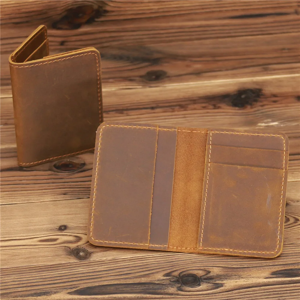 Crazy Horse Genuine Leather Men Card Holder Wallet ID Credit Business Card Case Holder Vintage Male Small Mini Slim Wallets