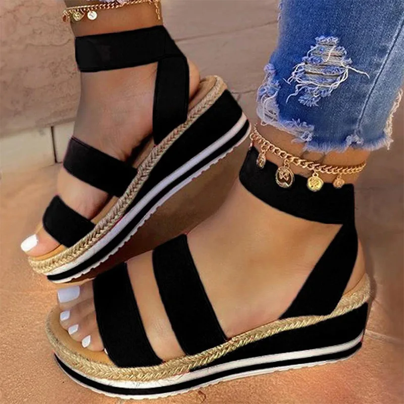 Summer Sandals Women Wedges Platform Ladies Hemp Shoes Ladies Candy Color Casual Girls Slip on Strap Cross Girls2021