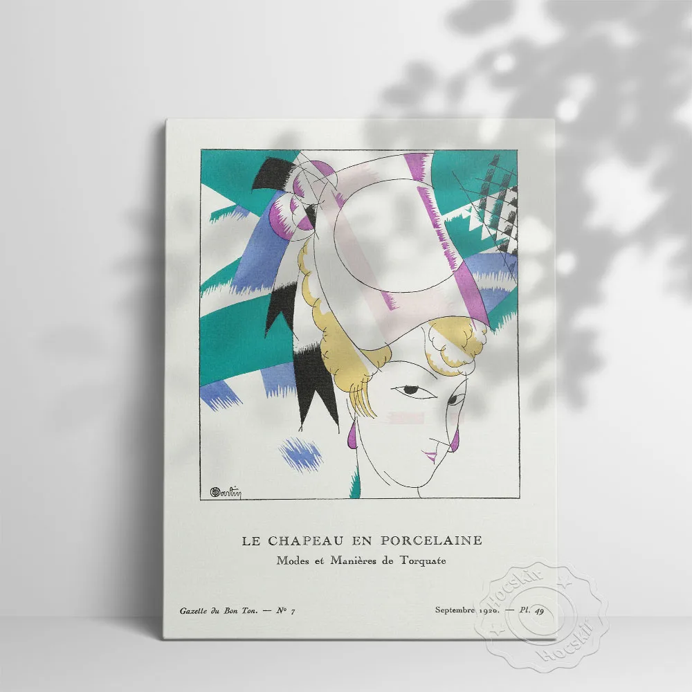 Charles Martin Art Prints, The Porcelain Hat Modes Et Manieres De Torquate Wall Painting, Color Fashion Figure Head Illustration