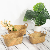 3pcs Wicker Woven Storage Baskets Natural Seagrass Basket with Handle for Organizer Sundries Picnic Food Storage Container