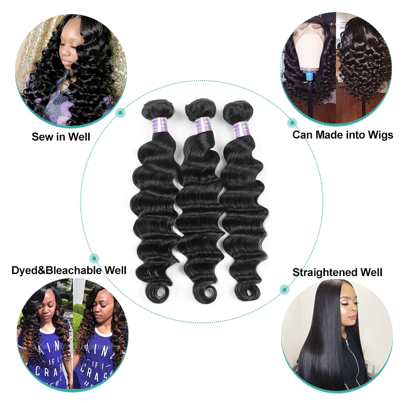 Long Loose Deep Wave Bundles 100% Human Hair Bundles Brazilian Hair Weave Bundles 1/3/4 PCS Human Hair Extensions Natural Color