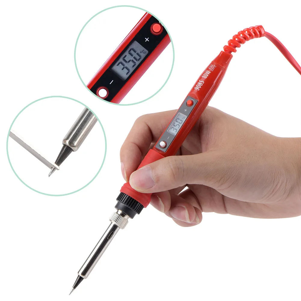 80W Digital Electric Soldering Iron Kit Set Temperature Adjustable 220V 110V Welding Tool Ceramic Heater Soldering Tips Rework