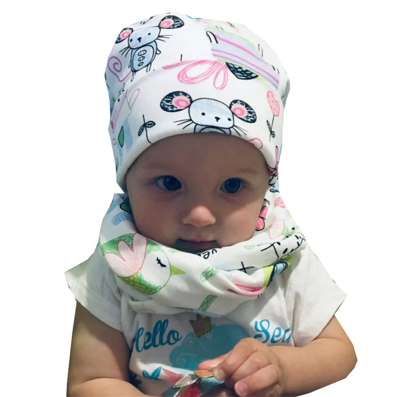 New Winter Children Scarf Hat Sets Cartoon Dinosaur Baby Head Cover Spring Warm Neck Collar Kids Beanies Set Cotton Children Hat