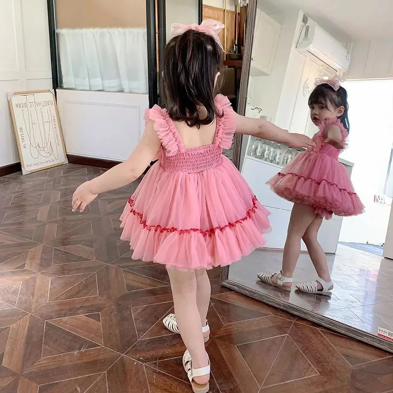 Summer Princess Girls Dress Toddler Girls Clothes Sweet Pink Sling Tutu Dresses for Girls Party Wedding Birthday Dress Vestidos