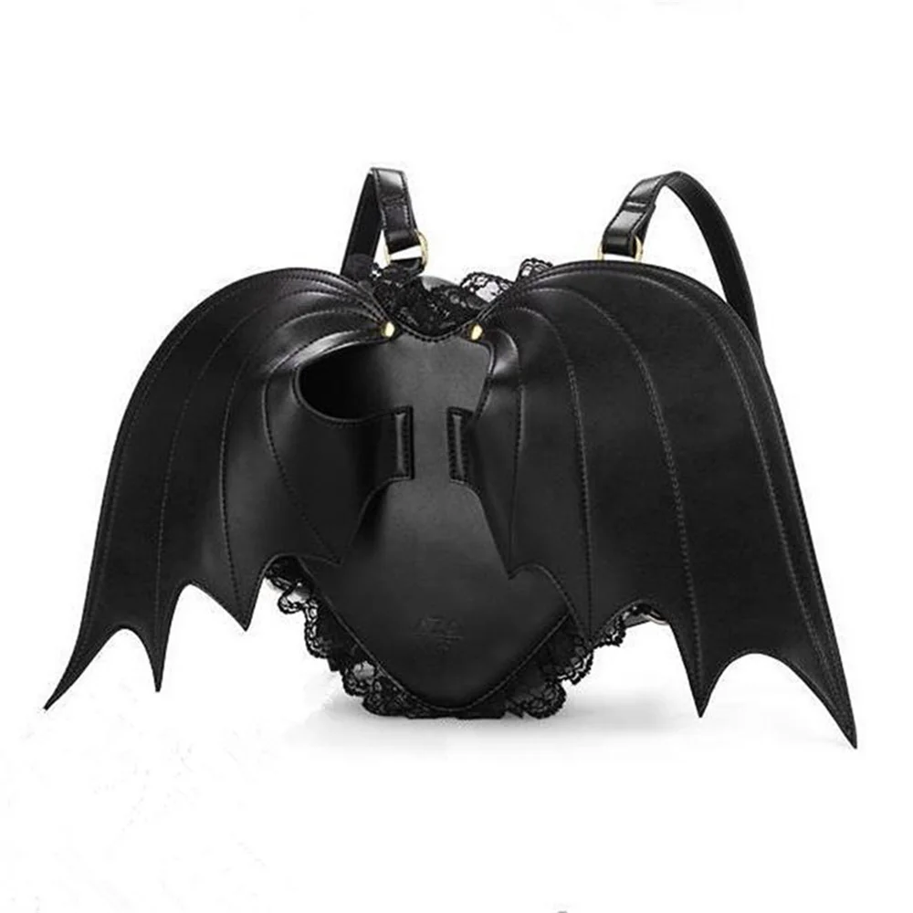 Mochila escolar negra con alas de murciélago para mujer, morral de Ángel para chica adolescente, morral femenino de diablo Punk con estilo, novedad de 2019