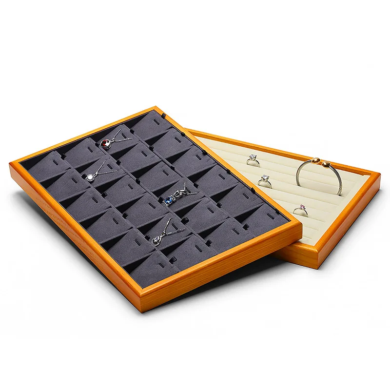 

Wooden jewelry look pallet ring storage tray necklace pendant brooch display box compartment empty tray