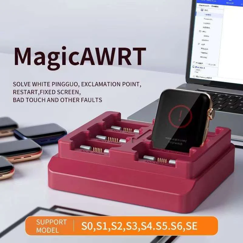 

MagicAWRT-Box iBus Restore Adapter, iWatch S1 to S6, White Logo, Exclamation Mark, Restart, Touch, Bad Fault Problem