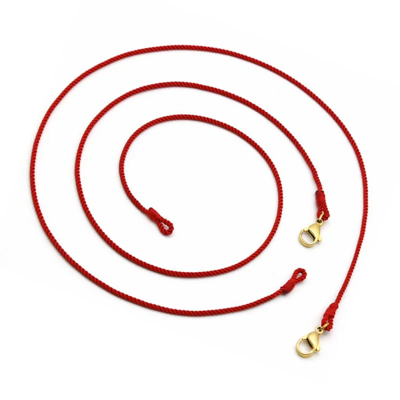 1.5mm Black Red Color Cotton Handmade Necklaces for Men Women Jewelry Cord Necklace Mens Gift Stainless Steel Gold Clasp Making