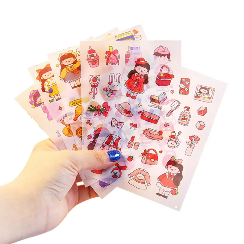 4Sheets/Set Cartoon Stationery Sticker Kawaii Office Diary Journal Scrapbook DIY Decoration Decals Children Kids Adhesive Label