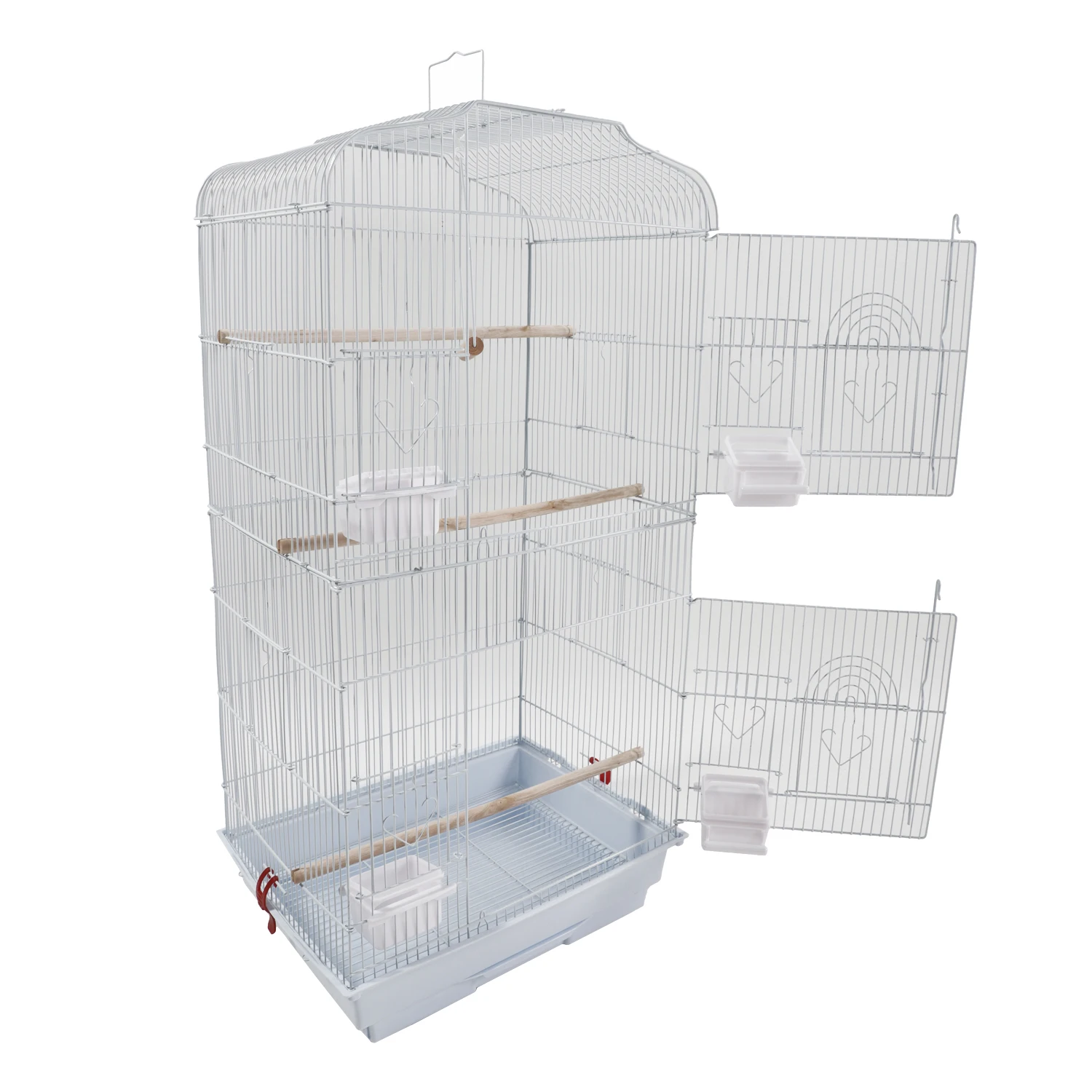 

37" Bird Parrot Cage Canary Parakeet Cockatiel LoveBird Finch Bird Cage with Wood Perches & Food Cups White