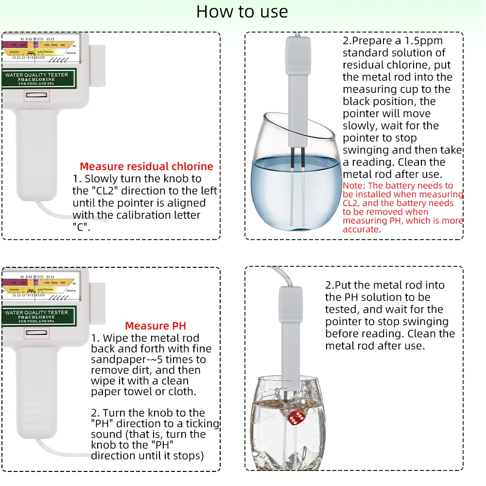 2 in 1 PH Chlorine Meter Tester PH Tester Chlorine Water Quality Testing Device CL2 Measuring For Pool Aquarium