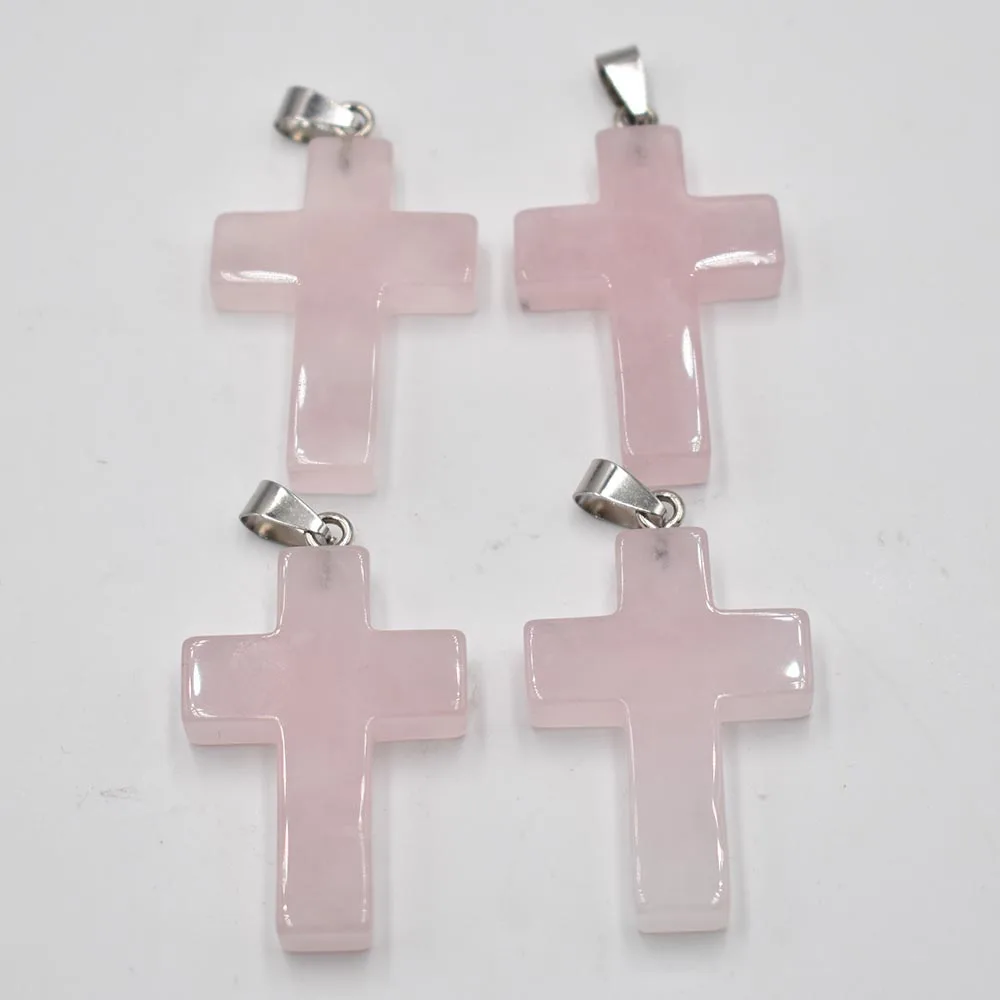 Mode natuursteen rozenkwarts groot kruis bedels hangers voor kettingen sieraden maken groothandel 8pcs/lot gratis verzending
